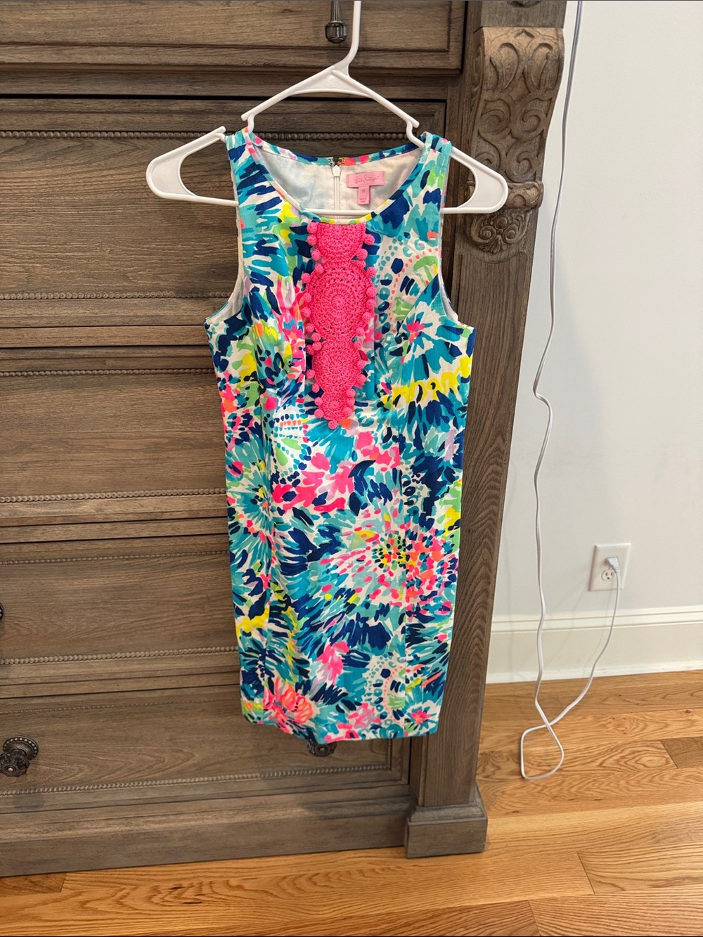 Lilly Pulitzer Multicolor Floral Shift Dress with Pink Crochet Trim